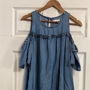 Lauren Conrad Chambray Cold Shoulder Mini Dress Size L Coastal Western Beach